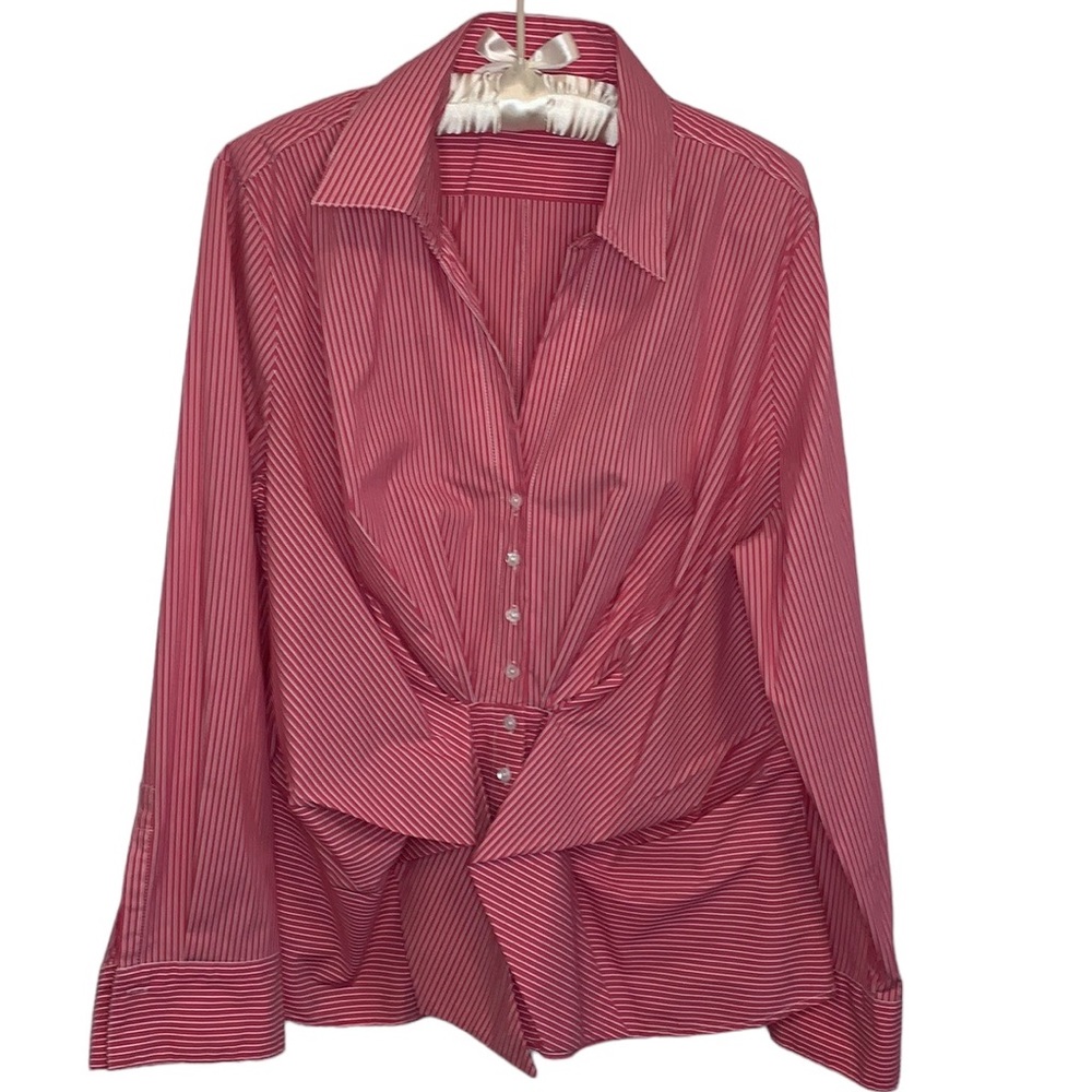 J. PETERMAN WOMENS 1950'S TIE FRONT BLOUSE STRIPED BUTTON DOWN